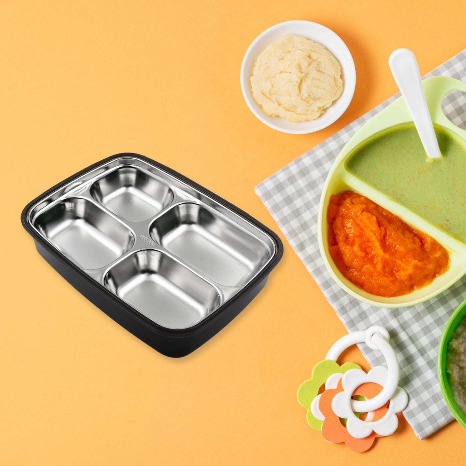2979A Black Transparent 4 Compartment Lunch Box for Kids and adults, Stainless Steel Lunch Box with 4 Compartments For Office, Travel, School, Home 2979A Black Transparent 4 Compartment Lunch Box for Kids and adults, Stainless Steel Lunch Box with 4 Compartments For Office, Travel, School, Home